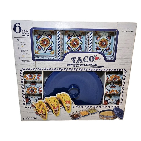 Prepara 6 Piece Taco Preparation Set Taco Holders Tortilla Warmer Sectional Tray - Picture 1 of 3